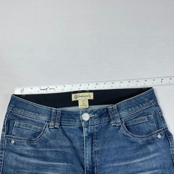 Democracy Jeans Women 12 Blue Ab Technology Denim Straight Stretch Raw Hem - Picture 8 of 12